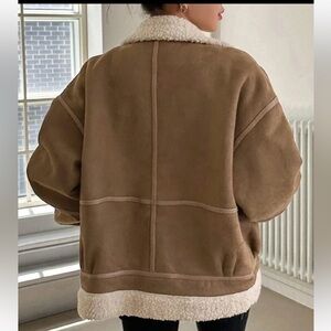 DAZY-LESS BROWN SHEARLING LINED ZIP BUCKLE JACKET WITH POCKETS •• WOMEN'S L
